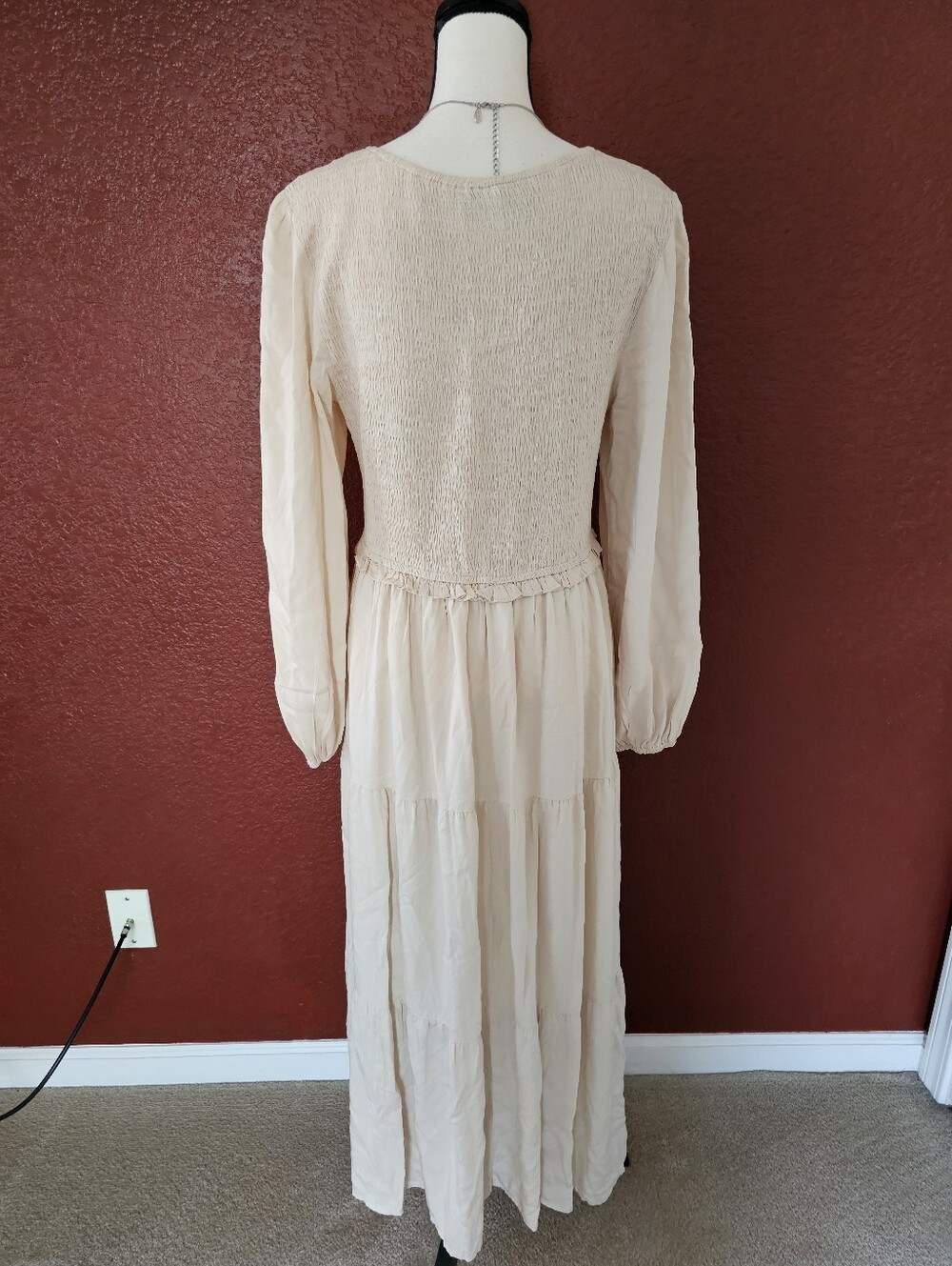 Smocked V-Neck Tiered Maxi Dress in Blush - Picture 4 of 10